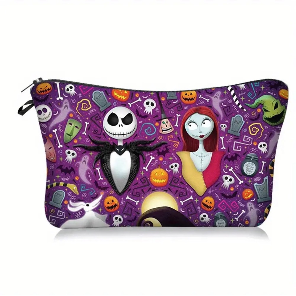 Makeup Bag, New, Purple, Nightmare Before Christmas, Jack & Sally, Snack…